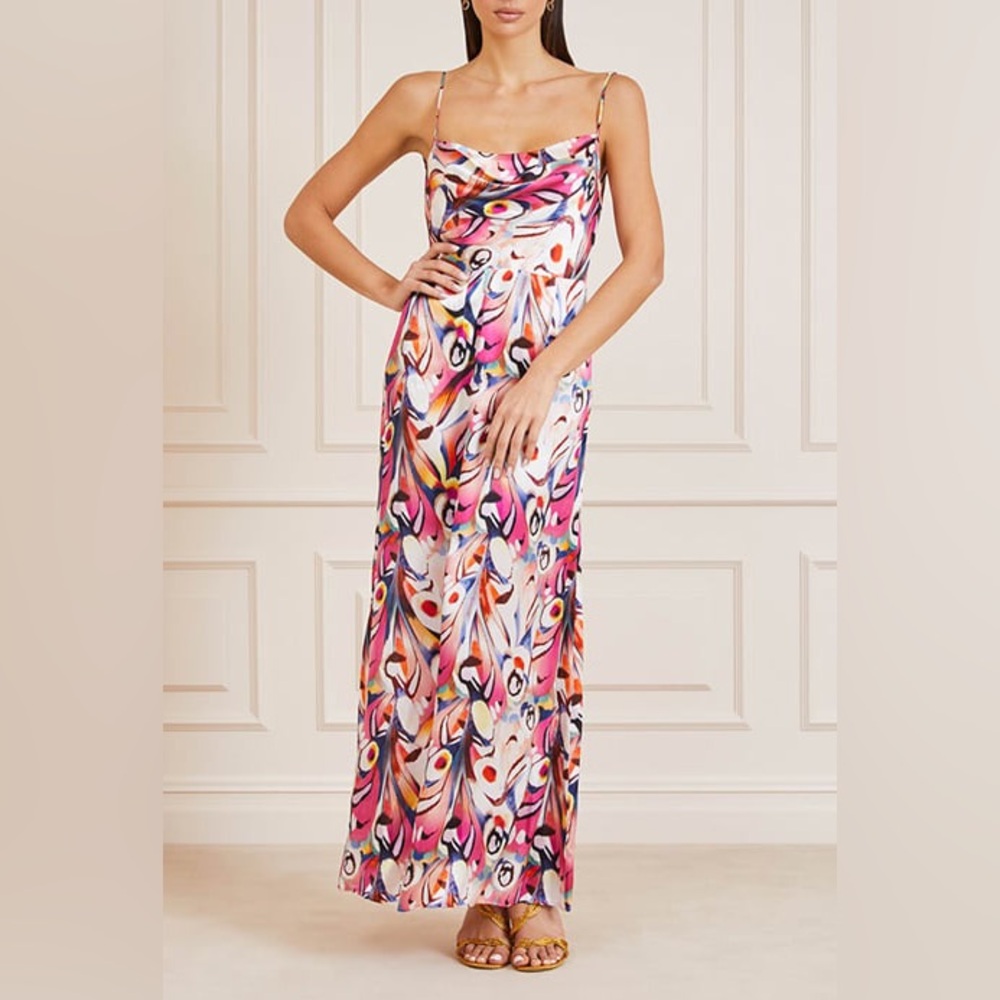New Guess Marciano Madelyn Abstract Silk Halter Floral Printed Long Maxi 8